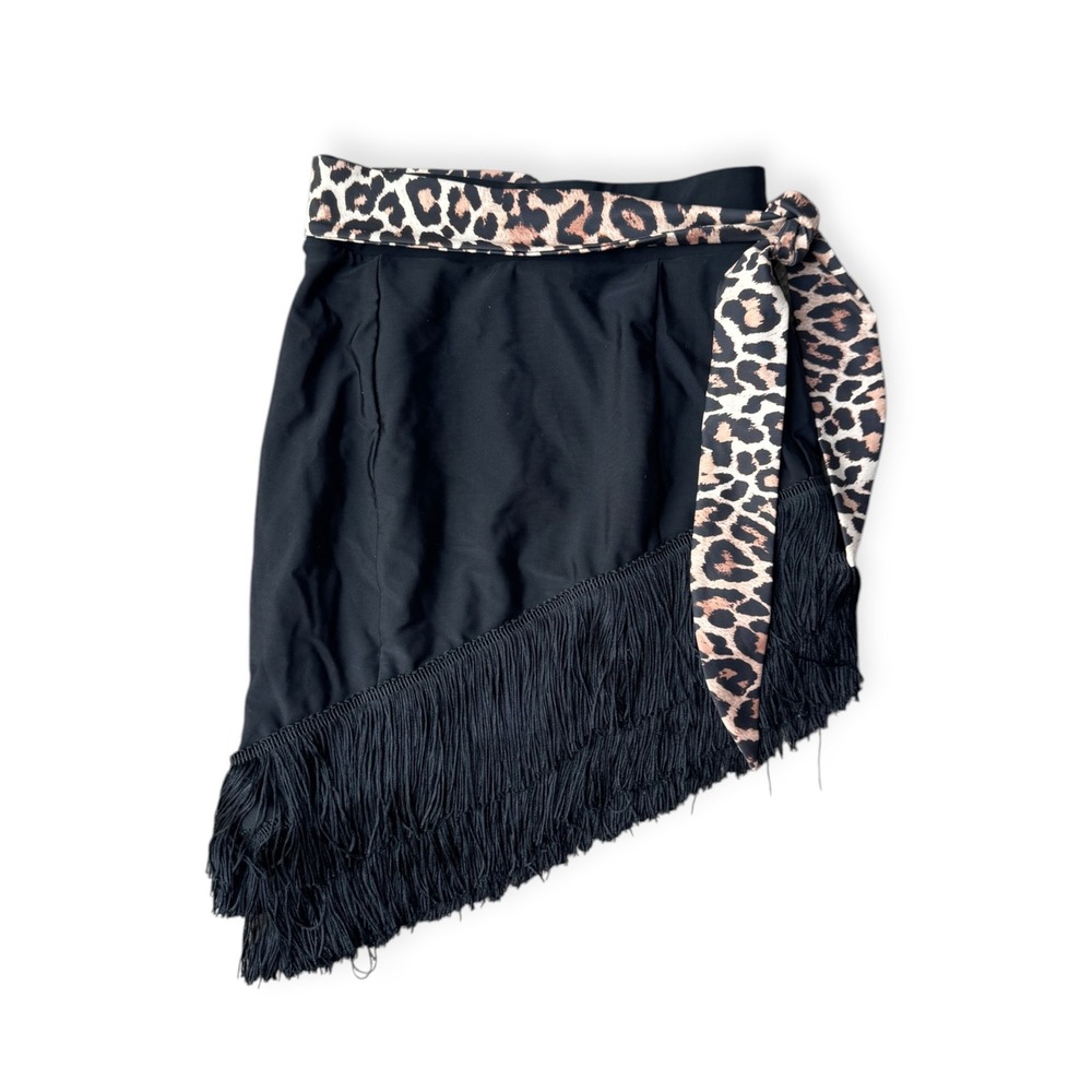 Jo+Jax Jenna Johnson Leopard Fringe Dance Skirt Black XXSA